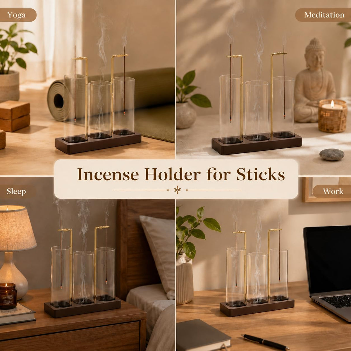 3 in 1 Incense Holder, Incense Burner, Insence-Stick Holder Mess-Free Incense Burner Holder, Ideal for Meditation, Yoga, Relaxation, and Home Decor - Anti-Ash Flying (Rectangular)