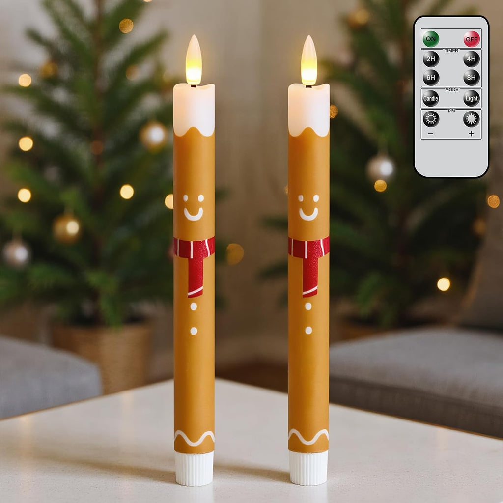 Gingerbread Man Christmas Flameless Taper Candles with Remote