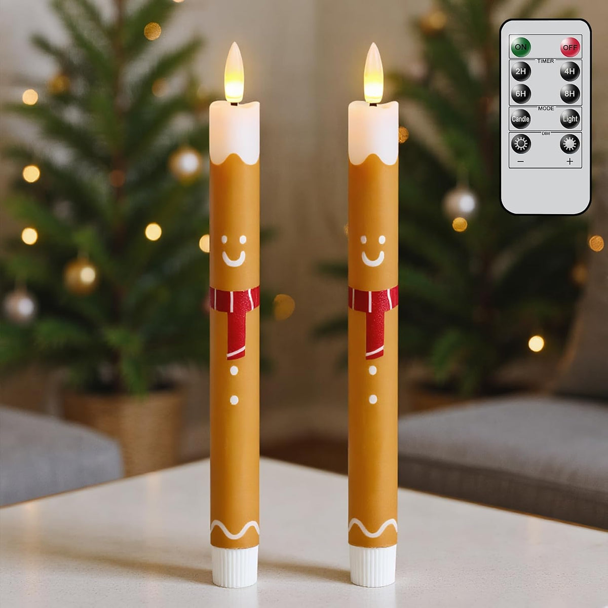 Gingerbread Man Christmas Flameless Taper Candles with Remote