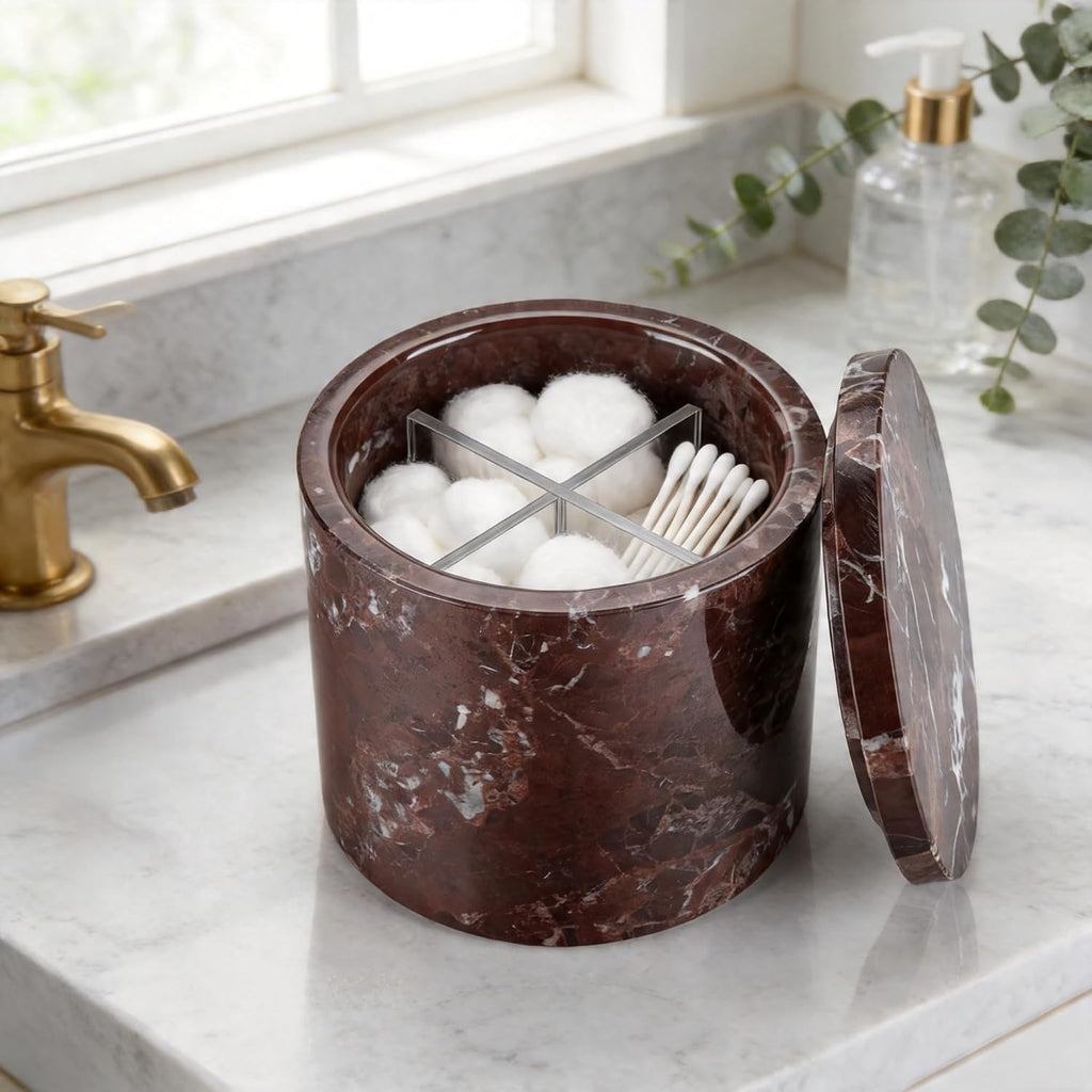 Natural Marble Canister, 4.72" D x 3.15" H Cotton Swab Holder