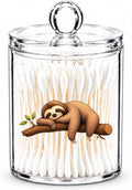 Sloth Cotton Swab Holder with Lid Clear Acrylic Woodland Apothecary Jar