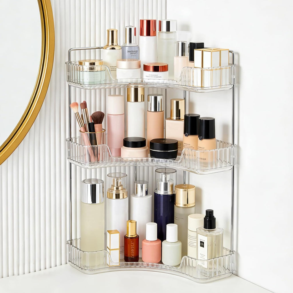 Goderewild Corner Bathroom Counter Organizer, 3-Tier Vanity Tray Shelf