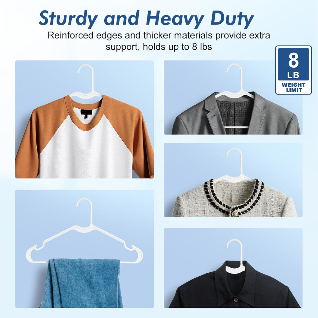 HOUSE DAY White Plastic Hangers 100 Pack, Slim with Non-Slip Extended Notch