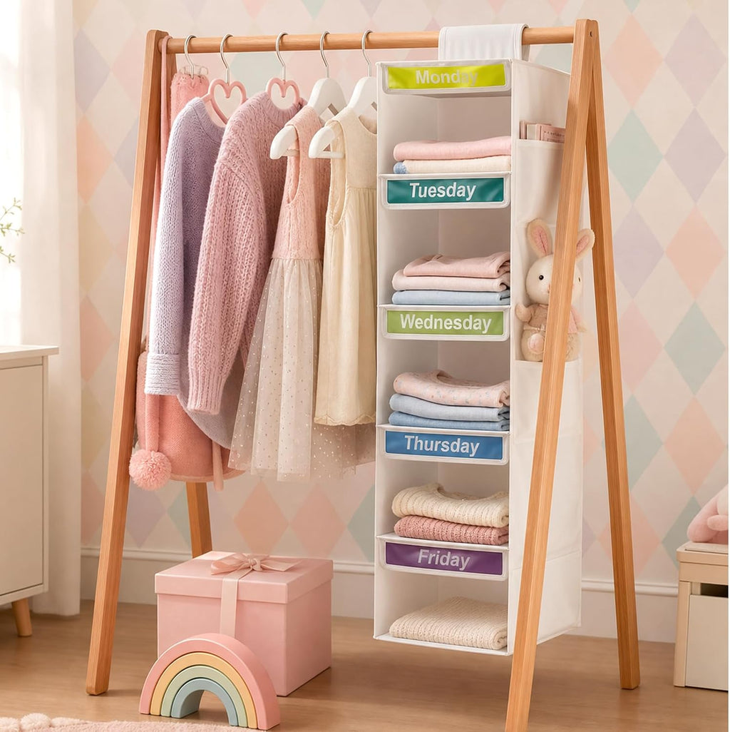 5-Shelf Weekly Clothes Organizer for Kids (White)