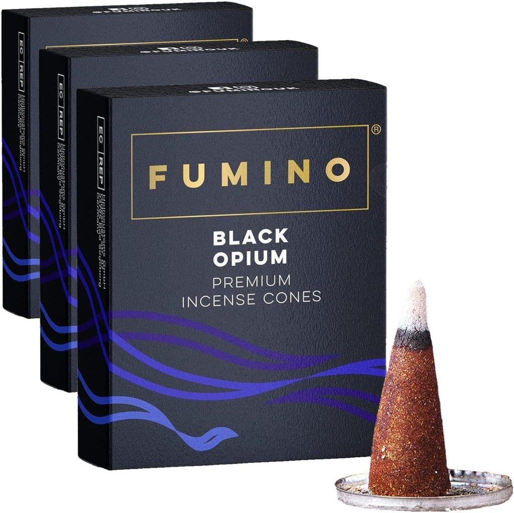 Fumino Black Noir Incense Cones 45 Pack - Handmade Natural Masala Incense Cones for Meditation & Home Fragrance, Low-Smoke Deep Woody & Musky Scent, Bureau Veritas Certified