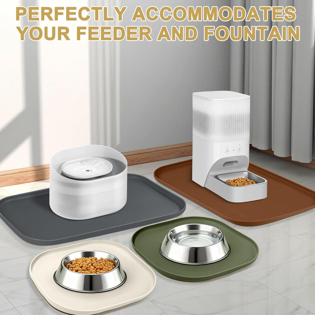 SMILOOL Waterproof Silicone Pet Food Mat with Raised Edge for Dog & Cat