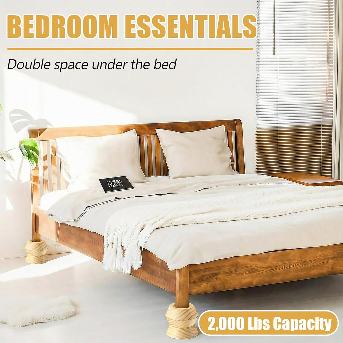 Novabright Set of 8 Solid Wood Furniture Risers Bed Risers Heavy Duty Round Furniture Height Extenders Lifts with Non-Slip Recessed Hole for Bed, Sofa, Chair, Table (1" Hight,Wood Color)