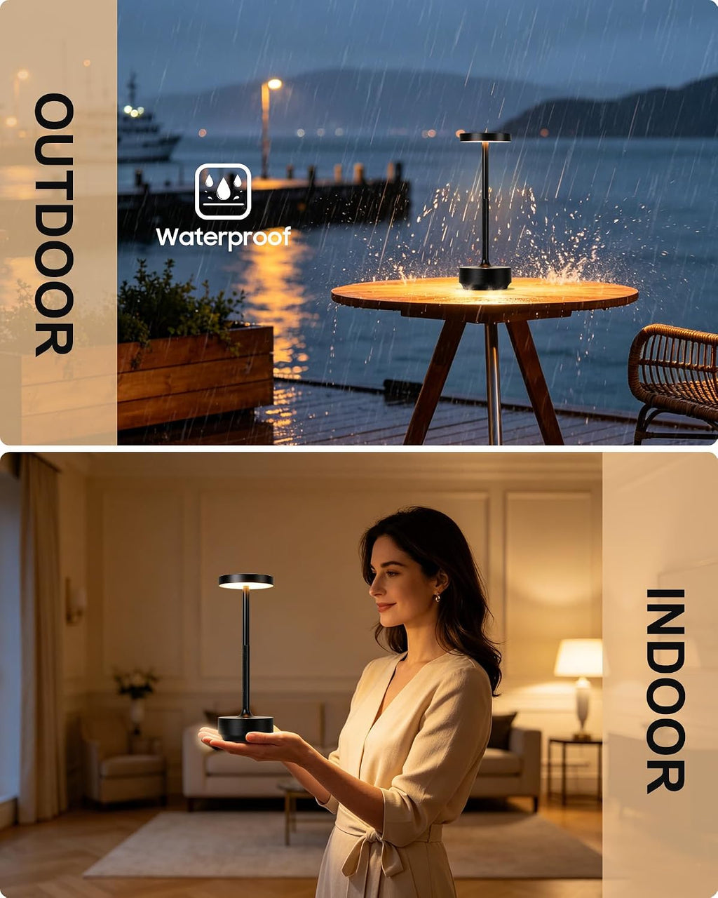 LED Cordless Lamp 5000mAh Outdoor Table Lights Rechargeable Black