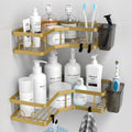 AKTECKE Corner Shower Caddy Organizer Shelf: 2Pack Adhesive Shower Rack, No Drilling Stainless Steel Shower Storage Shelves for Bathroom Kitchen (Gold)