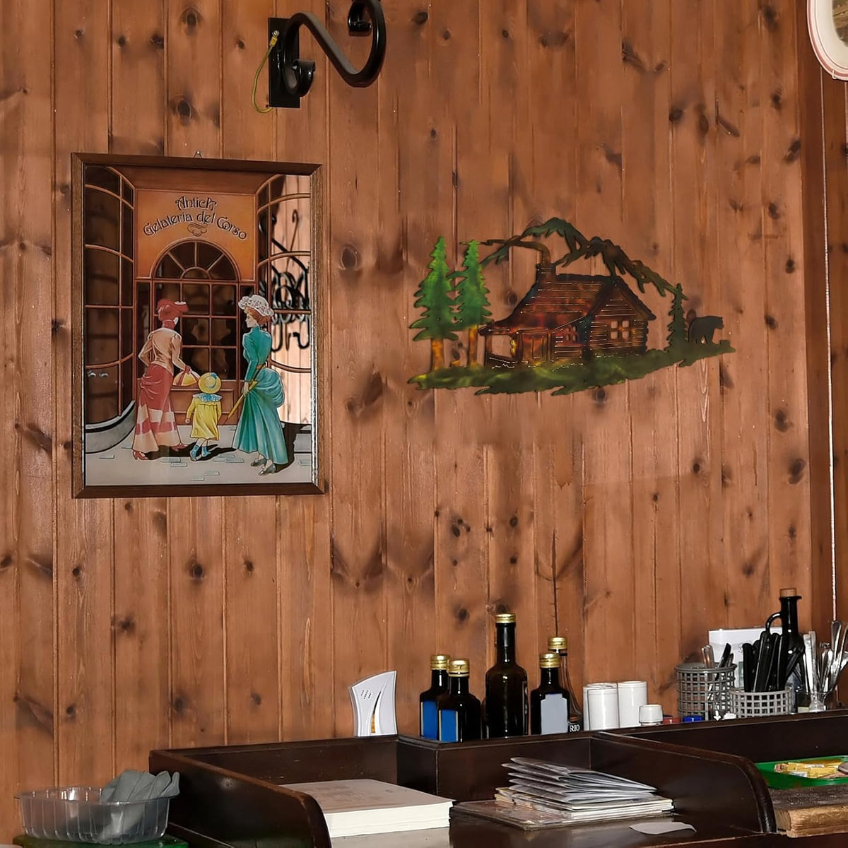 MorningRo Metal Cabin Bear Wall Art Farmhouse Forest Mountain Lodge Wall Decor Rustic Animal Hunting Decor Cabin Decorations Bear Lover Gifts for Home Bedroom Decoration, 13.78 x 7 Inch