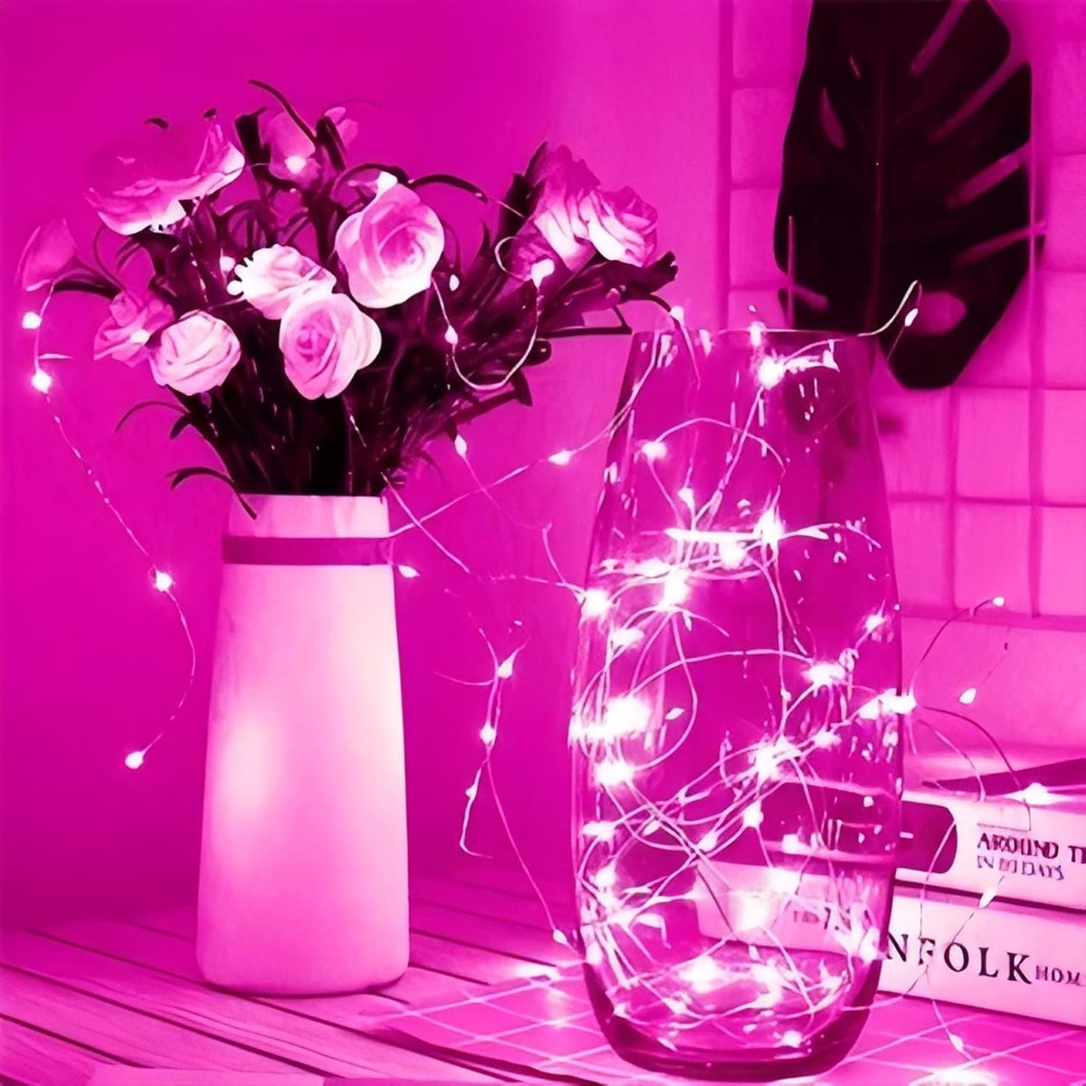 LAMPHOME 20 Pack Pink Fairy Lights, Battery Operated Valentine String Lights, 20 LED on 6.6FT Firefly Fairy for Wedding Party Mason Jar Christmas Bedroom Galentine's Day Valentines Day Decoration