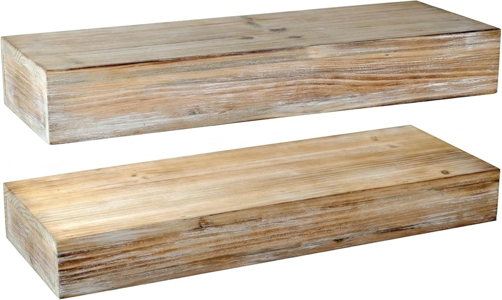 Wall-Mounted Floating Shelves - Set of 2, Solid Wood Rustic Grey, 16.5” W x 6” D x 2.5” H - Rustic Decorative Storage for Photos, Plants, Trophies & Books - Hardware Included