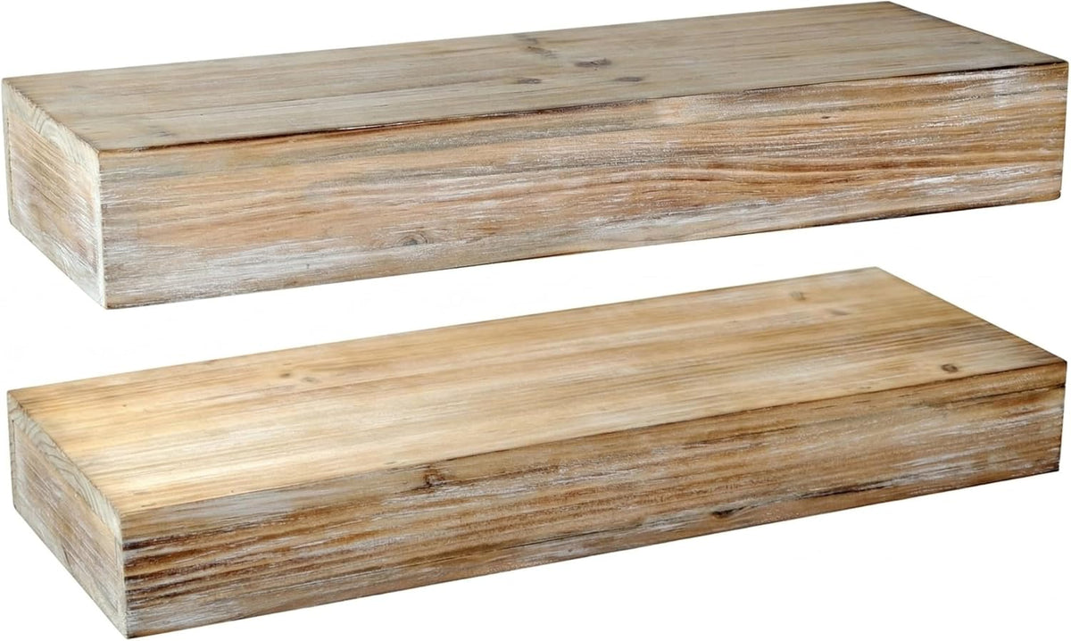 Wall-Mounted Floating Shelves - Set of 2, Solid Wood Rustic Grey, 16.5” W x 6” D x 2.5” H - Rustic Decorative Storage for Photos, Plants, Trophies & Books - Hardware Included