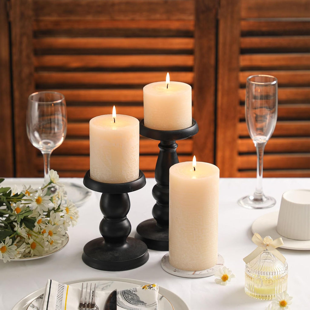 Ivory Pillar Candles - Set of 3, Hand-Poured Unscented, Long Burning, Large, Smokeless Dripless for Dinner Table, Wedding, Home, Bathroom, Rustic Decor