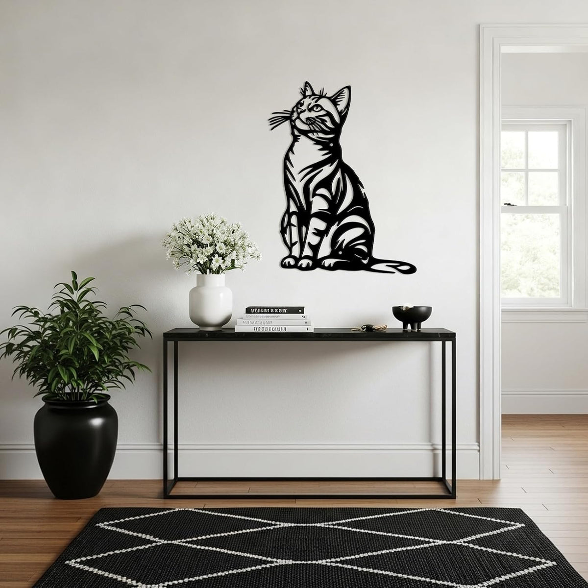 Otoolling Black Cat Wall Art Silhouette Metal Wall Decor, Lovely