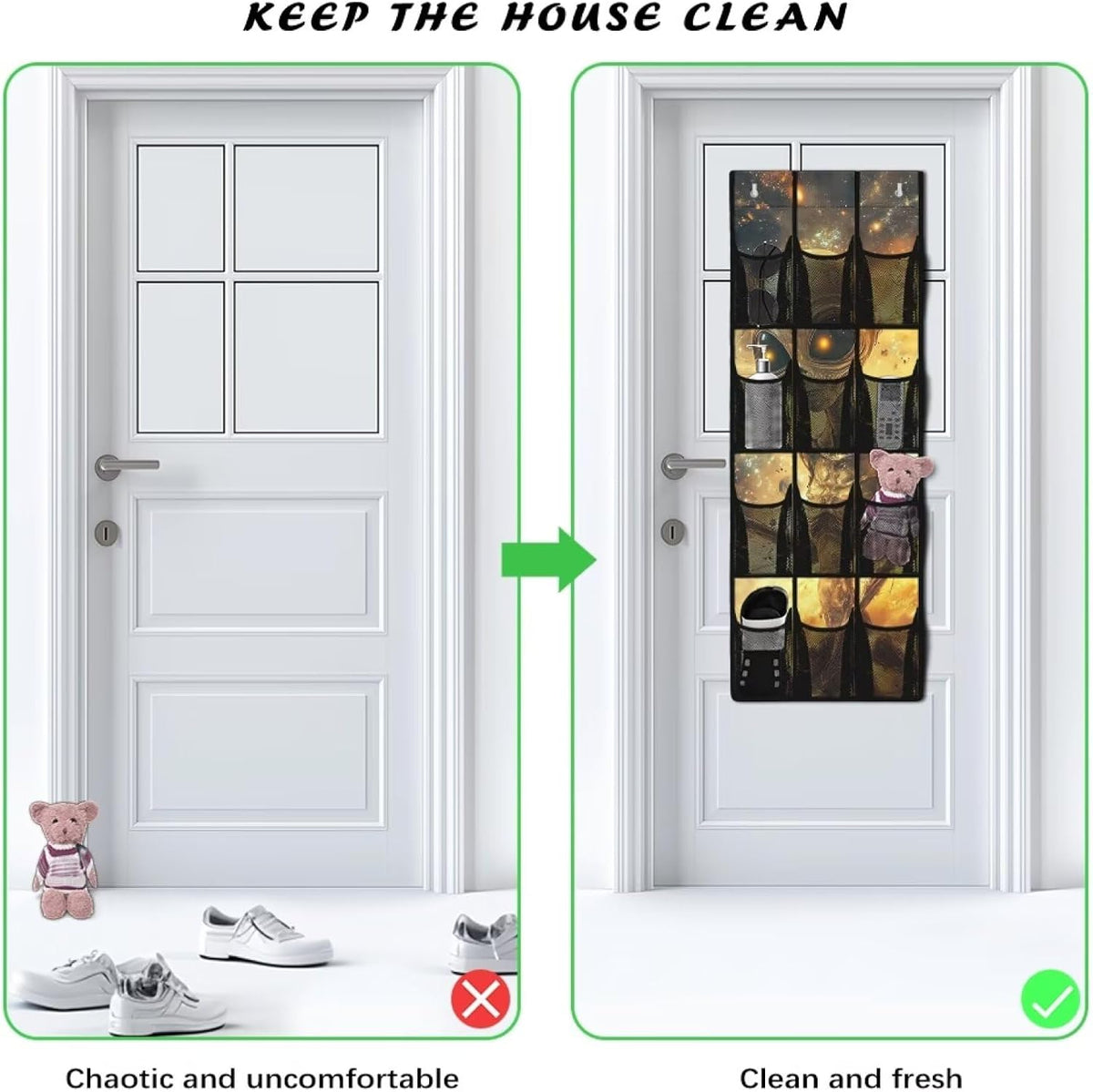Alien Over the Door Shoe Organizer with Pockets 4 Shelf Large Shoe Organizer Door Hanger for Bathroom Small Spaces Apartment Bedroom Closet Door Hanging Storage Bag