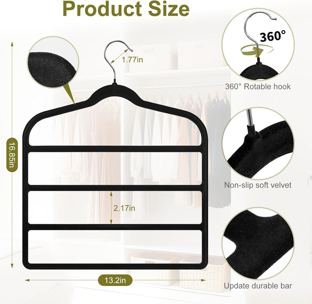 Pants Hangers Space Saving, 2 Pack Multi-Layer Velvet Pant Hanger