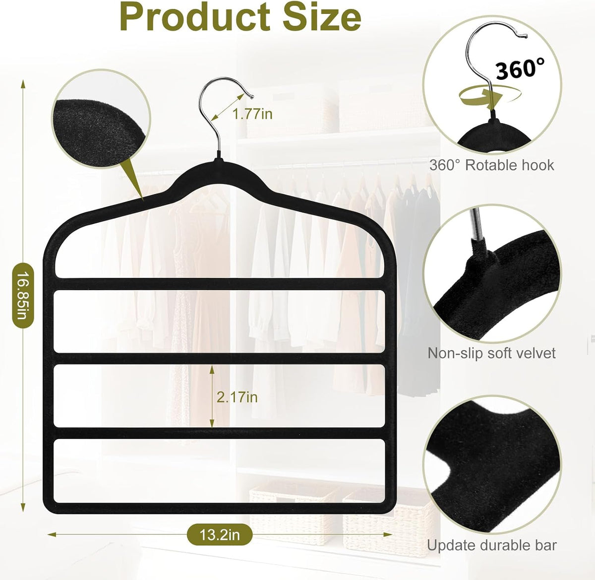 Pants Hangers Space Saving, 2 Pack Multi-Layer Velvet Pant Hanger