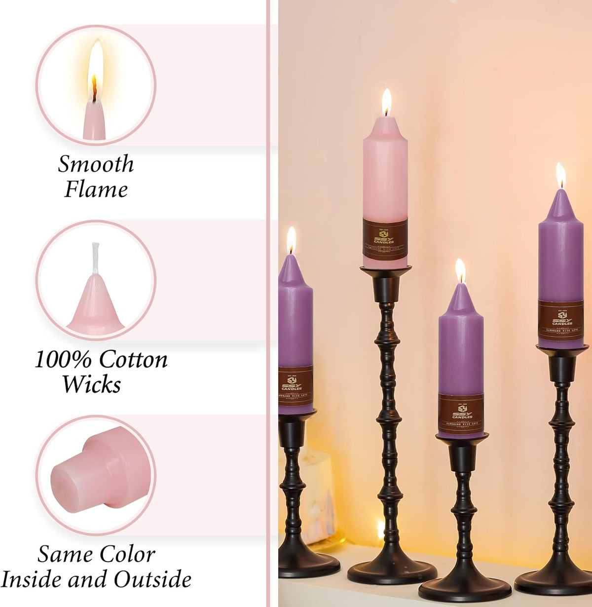 Christmas Advent Short Taper Candle Candle Sticks, 5 Inch Mini Pillar Candles, 4PCS Handmade Unscenteds Candlesticks for Holidays Church Christmas Celebration Party Decor