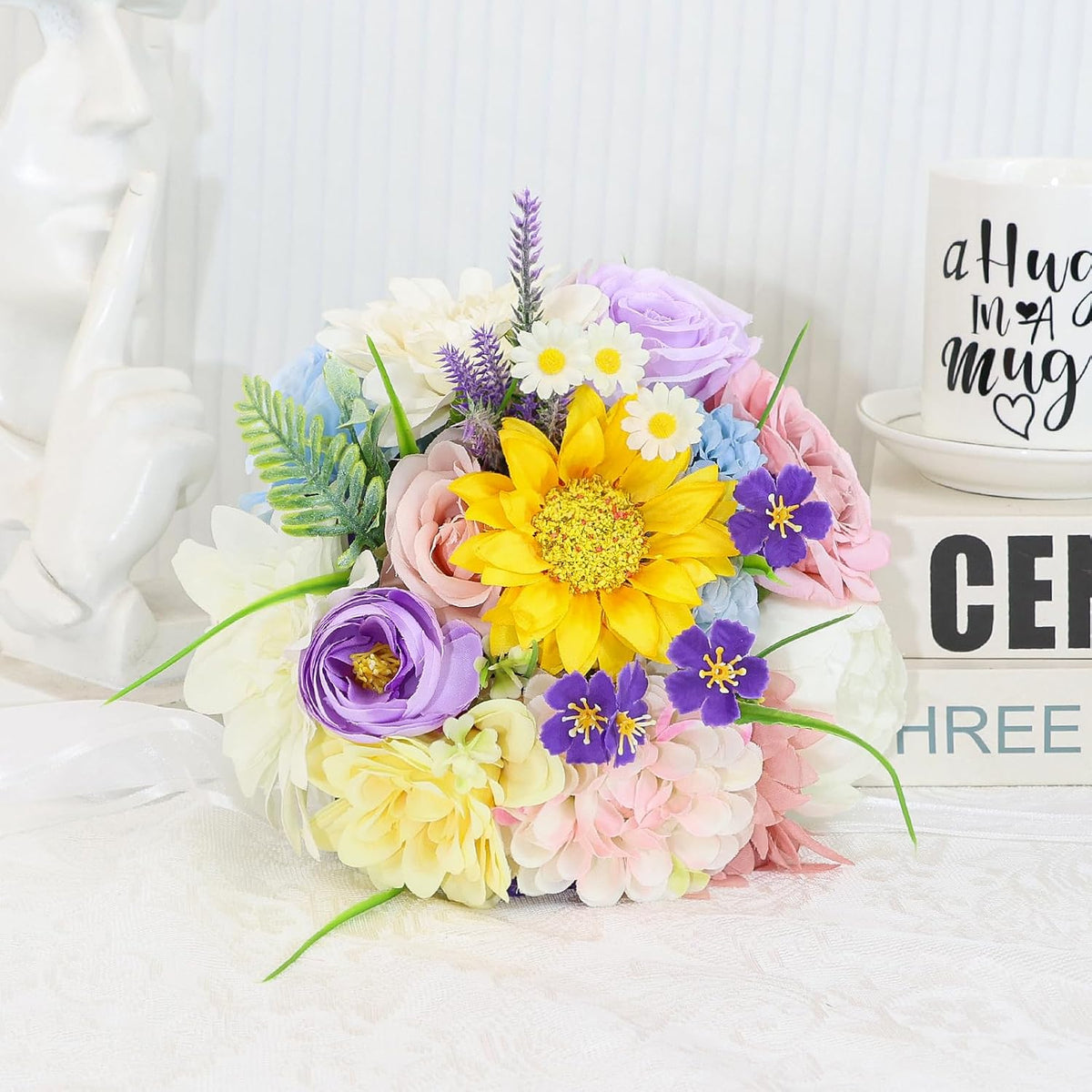 Wedding Bouquets for Bride Bridesmaid 8.5 Inch Pre-Made Spring Artificial Roses Flowers Bridal Bouquets for Bride Vintage Wedding Marriage Proposal Party Church Decoration