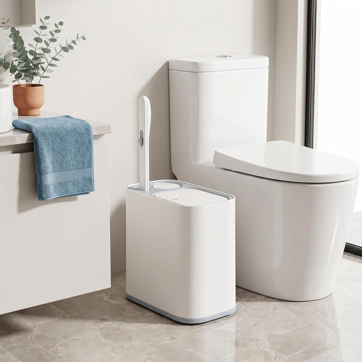 Bathroom Trash Can with Disposable Toilet Brush 36 Refills, 1.5 Gallon
