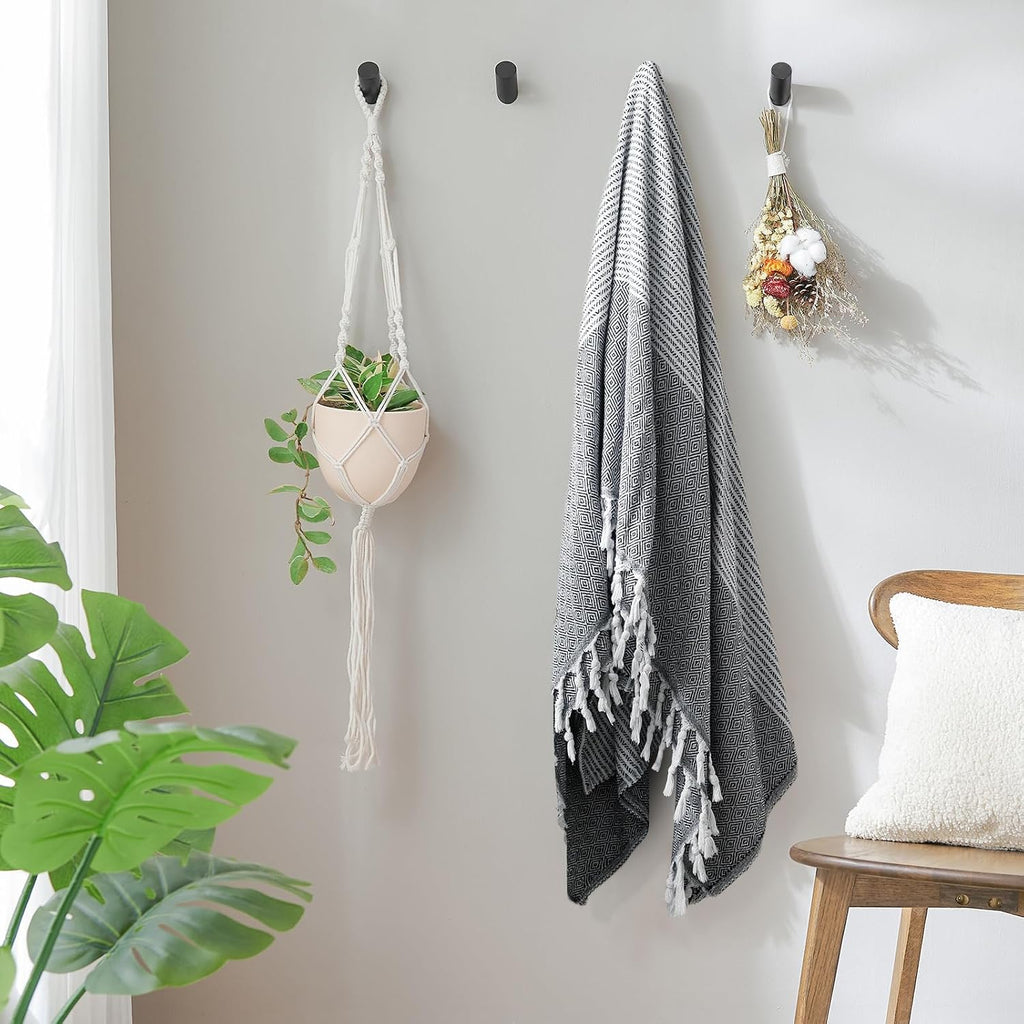 Felidio Wood Wall Hooks, 4 Pack Coat Hooks Wall Mounted, Rustic Wooden Heavy Duty Robe Hook Hat Rack, Hook for Hanging Bathroom Towels Clothes Hanger (Black)
