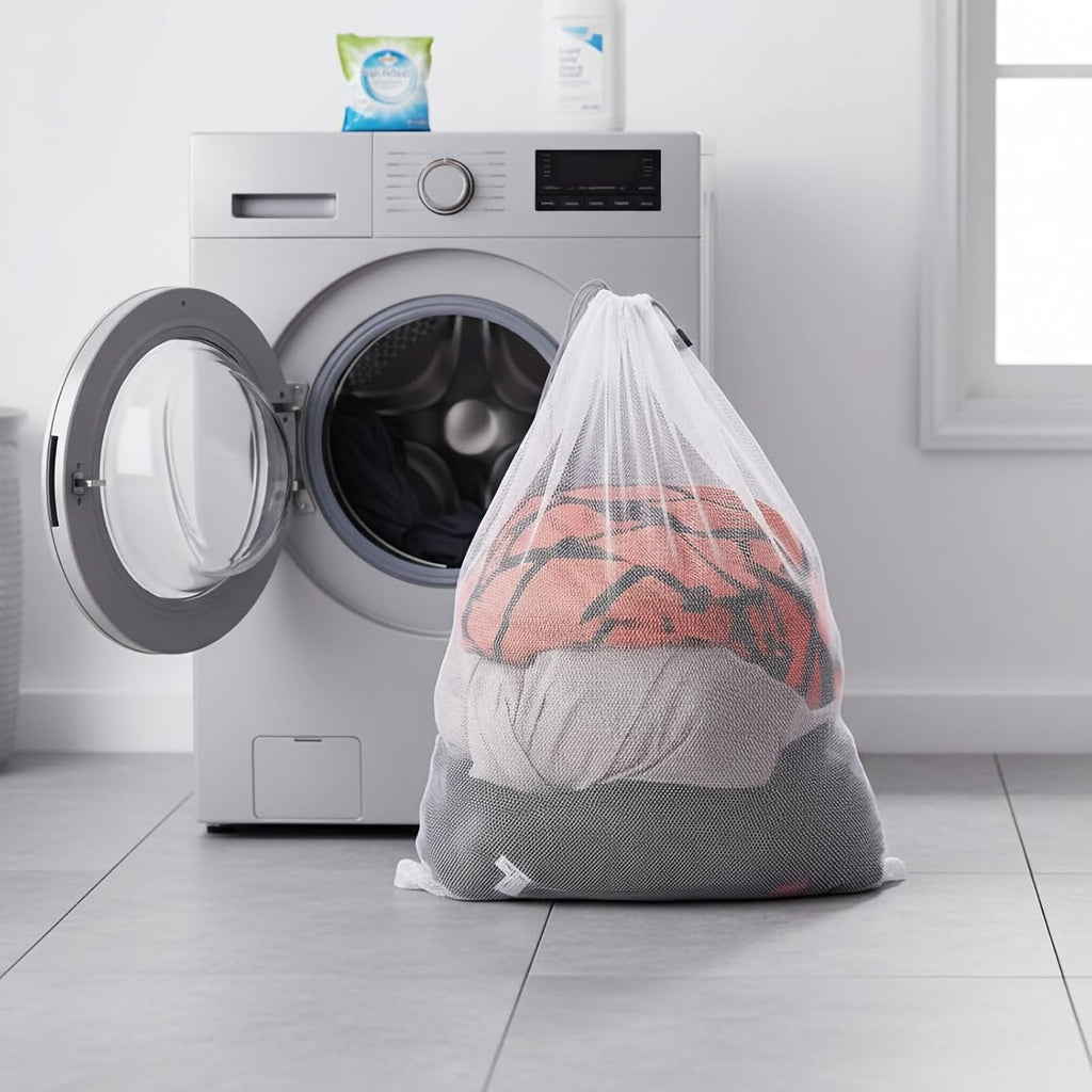Large Mesh Laundry Bag for Travel, Drawstring Bag for Camp, White, 24x36"