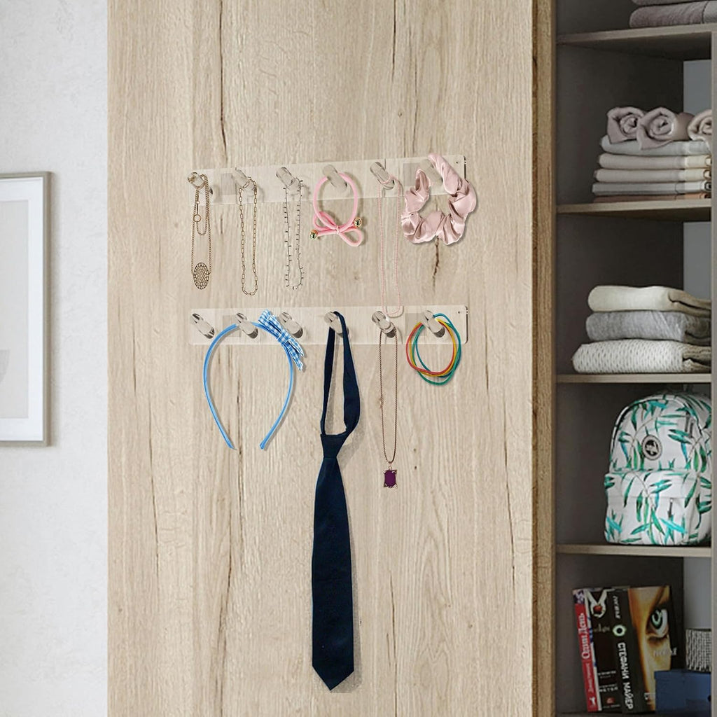 MaxGear Clear Necklace Holder 2-Pack, Wall Jewelry Organizer with 12 Hooks