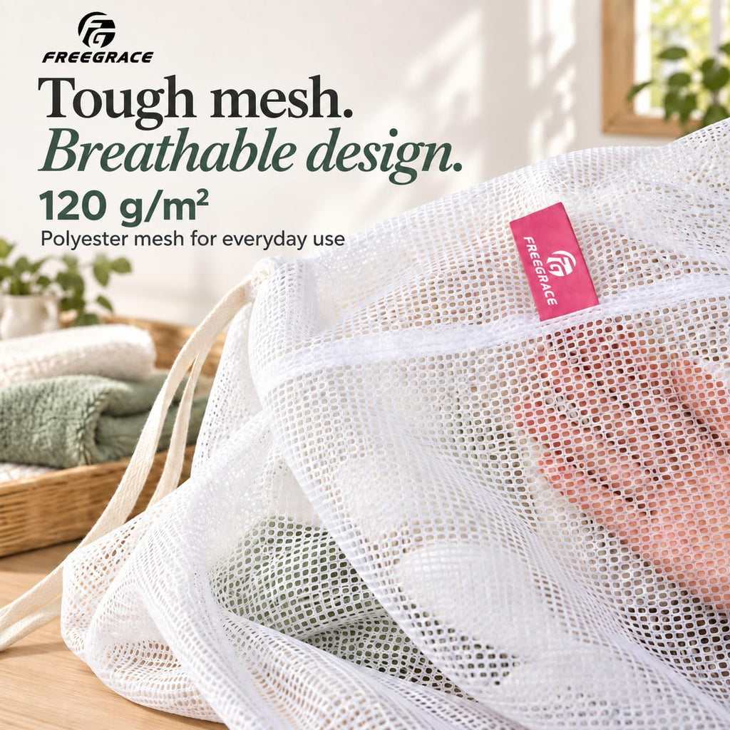 Freegrace Extra Large Mesh Laundry Bag, Heavy Duty Drawstring Hamper Liner