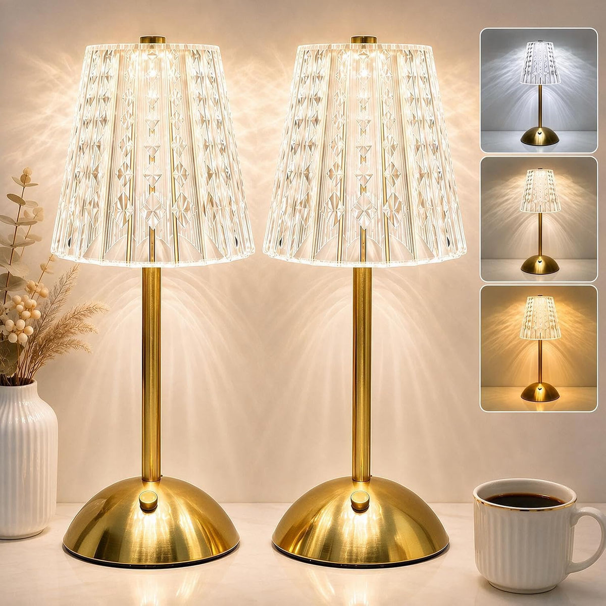 2 Pcs Led Cordless Table Lamps, 5000mAh Rechargeable Battery Operated Lamp