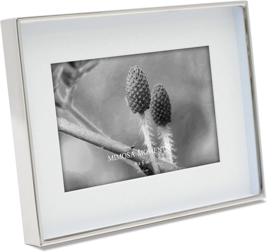 6x8 Silver Shadow Box Metal Picture Frame with 4x6 Photo Mat