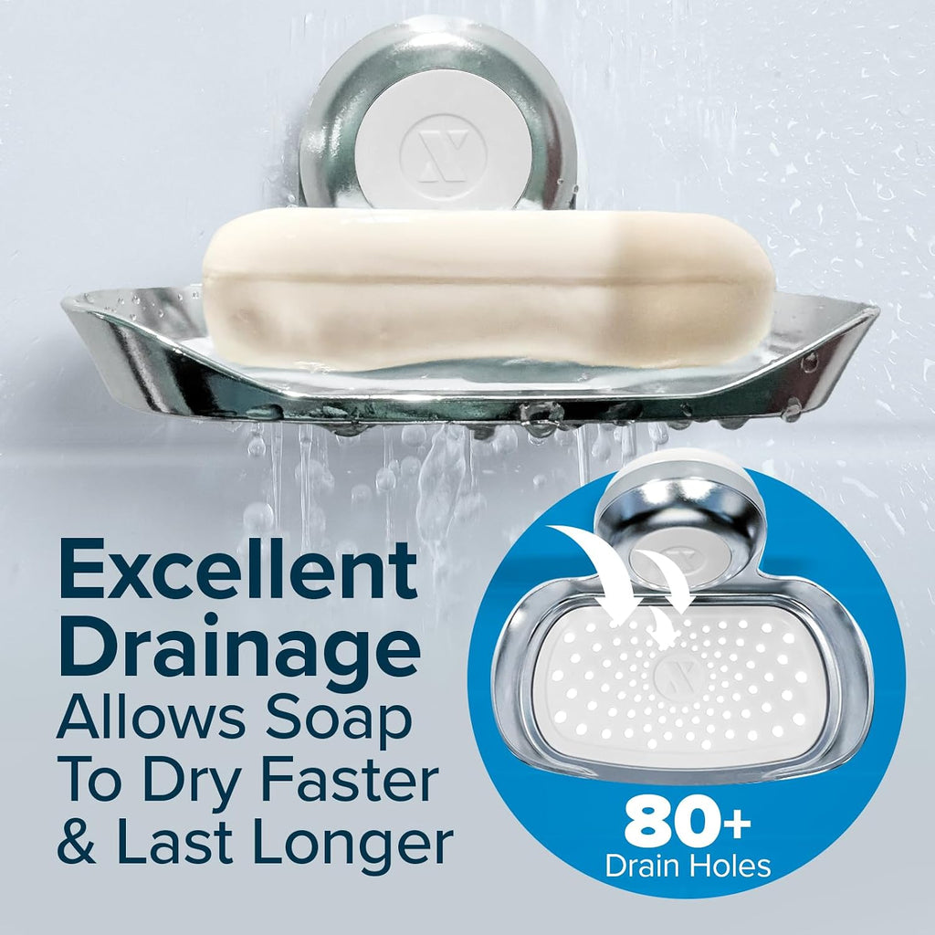SlipX Solutions Strong Hold Suction Cup Soap Dish for Shower, Chrome