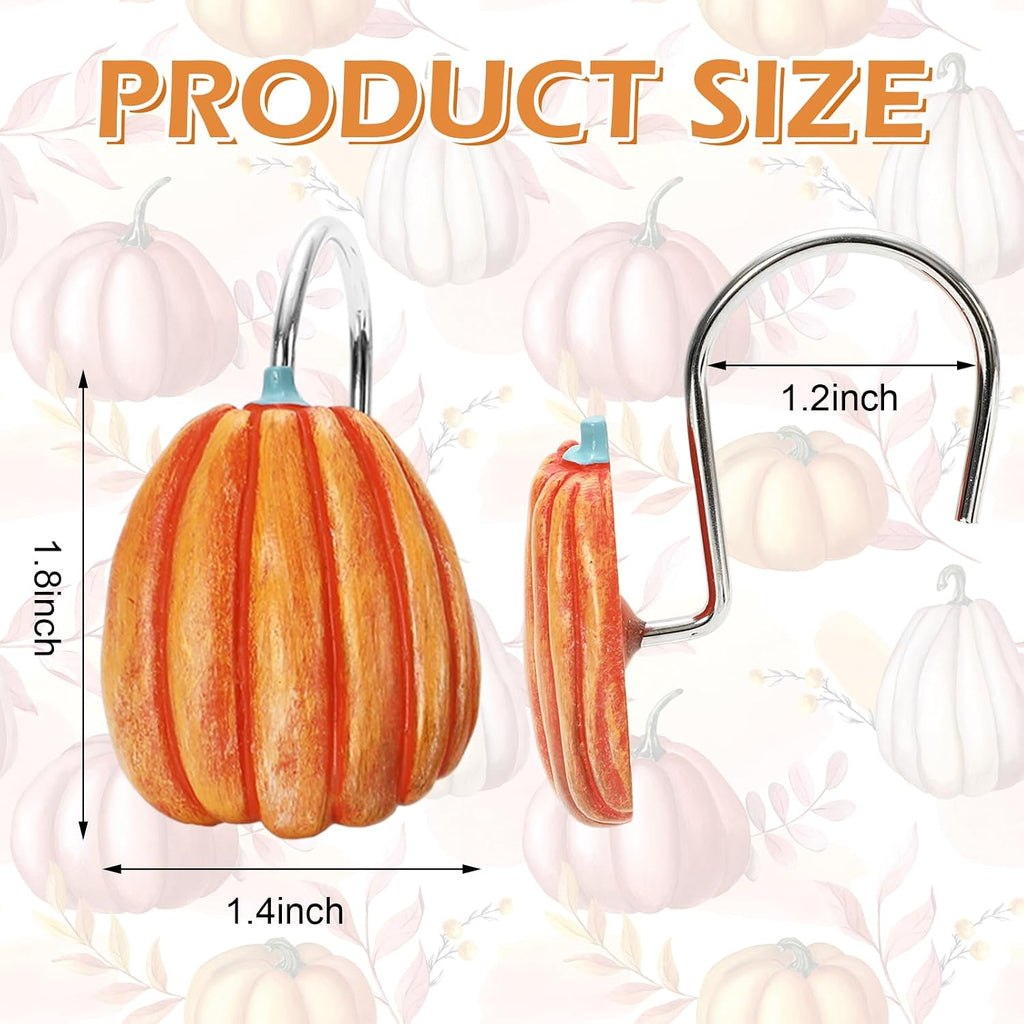 JarThenaAMCS 12 Pcs Fall Shower Curtain Hooks 4 Designs Pumpkin Curtain Rings Autumn Thanksgiving Decorative Hanger Hooks for Bedroom Bathroom Decor