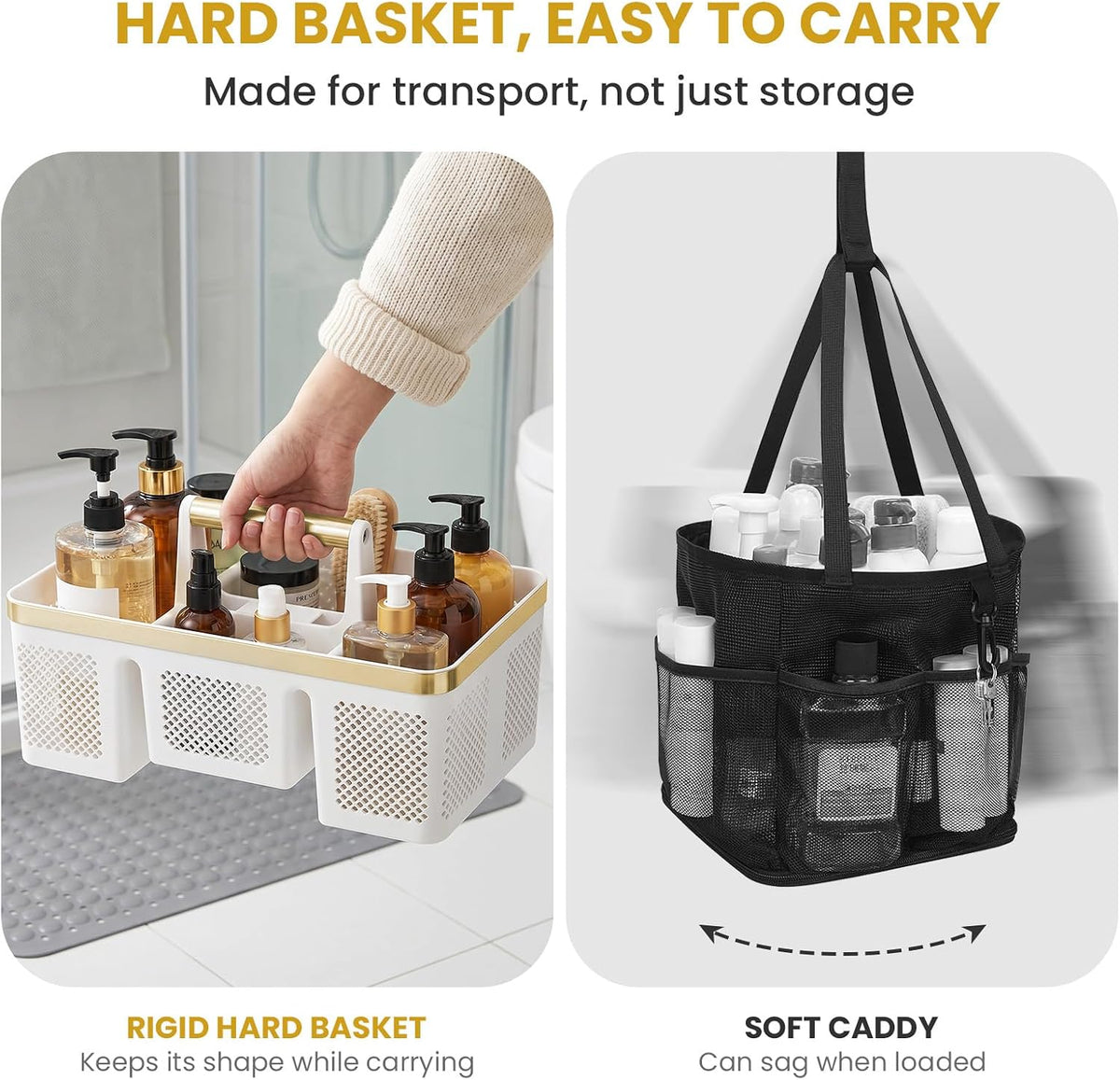 BYUNER Portable Cleaning Caddy & Shower Basket: Hard Plastic Caddy Organizer with Handle, 4 Divided Compartments, All-Side Drainage for Bathroom, Dorm & Utility, College Dorm Room Essentials