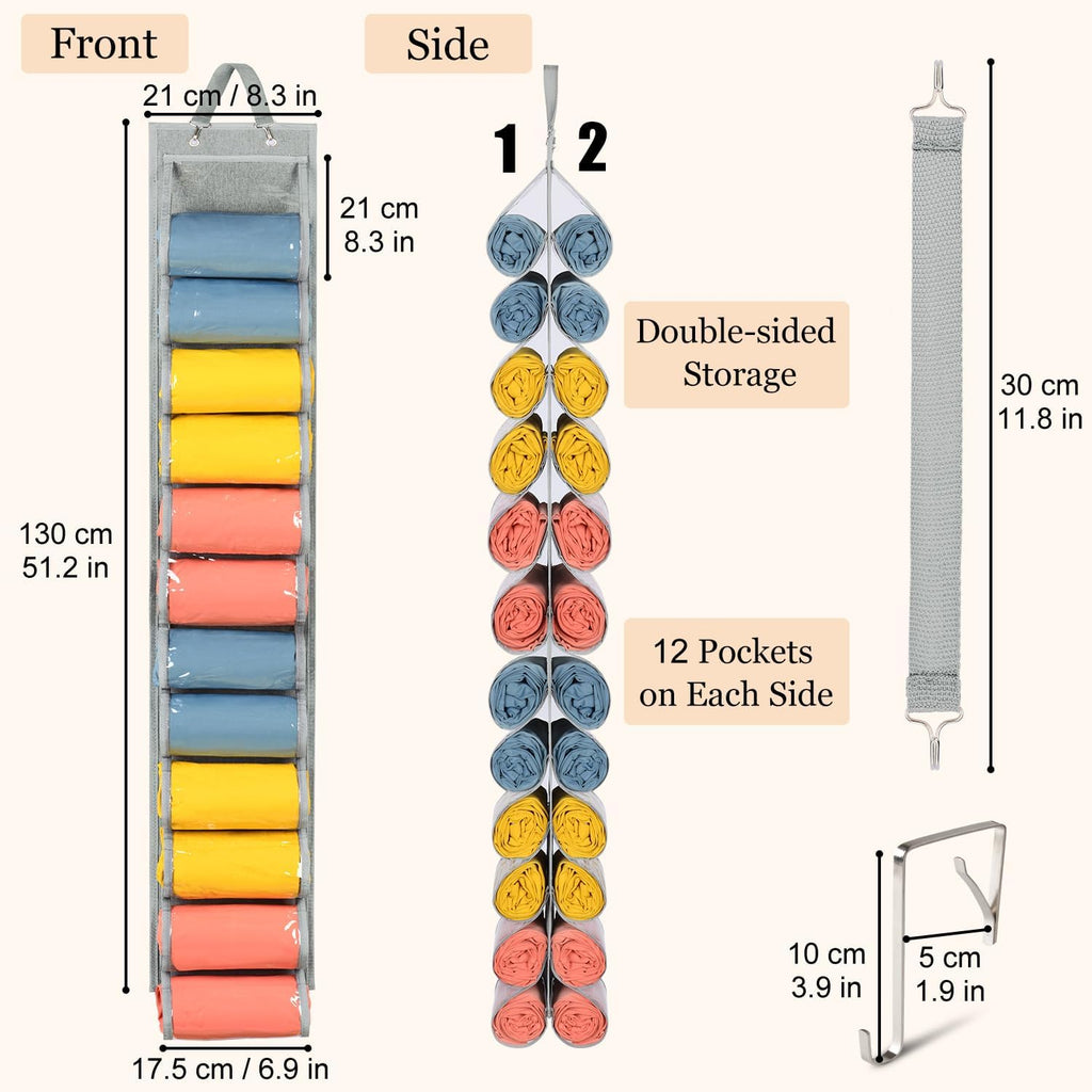 Lirex Scarf Storage Organizer with 24 Pockets, Yoga Legging Storage Organizer for Family Closet Bedroom, Light Grey