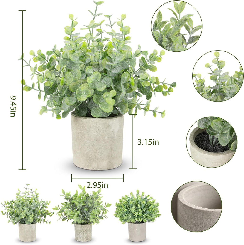 3 Pack Small Fake Plants, Mini Potted Artificial Greenery Plants for Indoor