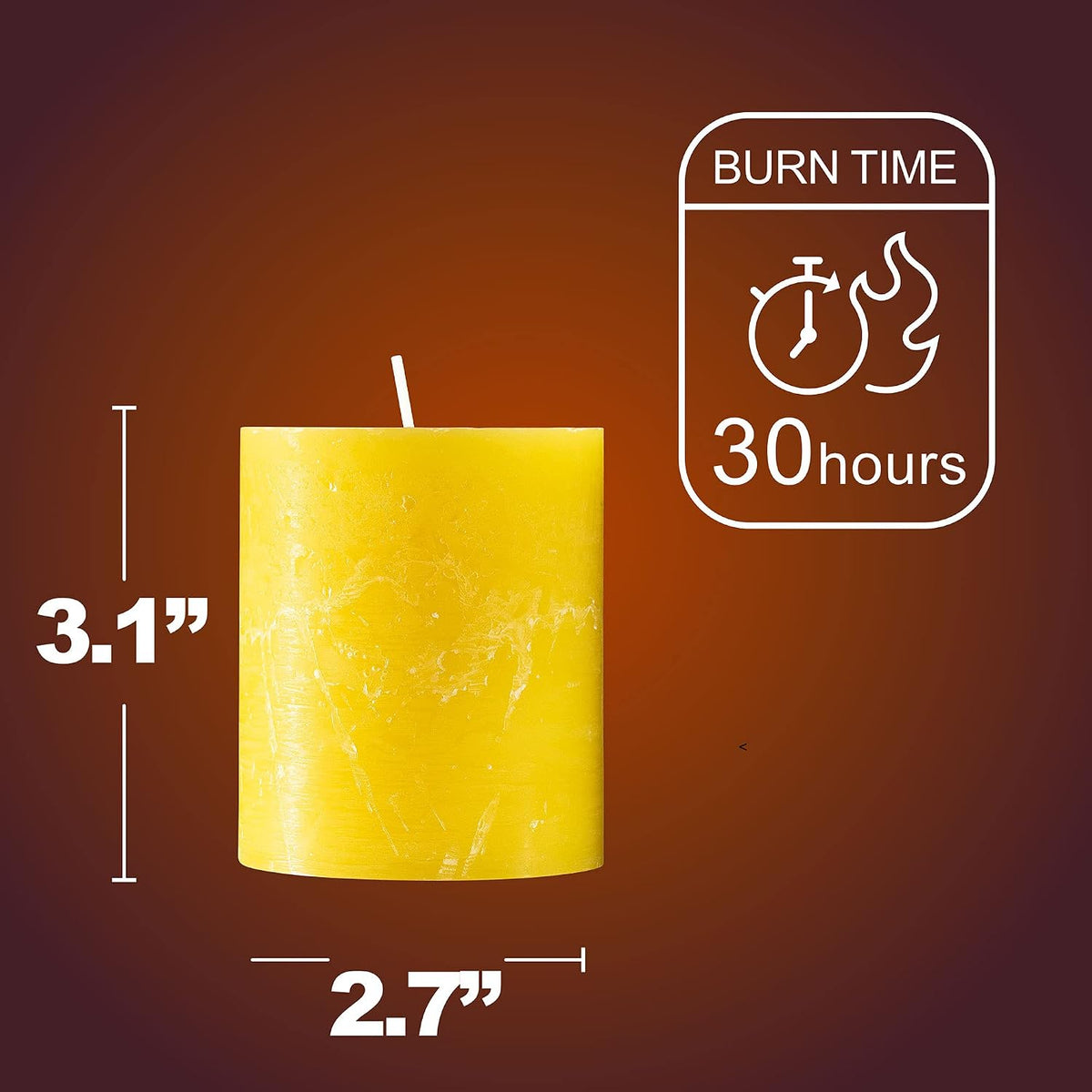 SPAAS Rustic Yellow Pillar Candles - 2.7" X 3" Decorative Candles Set of 4 - Clean Burning and Dripless Unscented Rustic Pillar Candles for Home Decorations, Wedding Decor, Party, Spa Restaurant