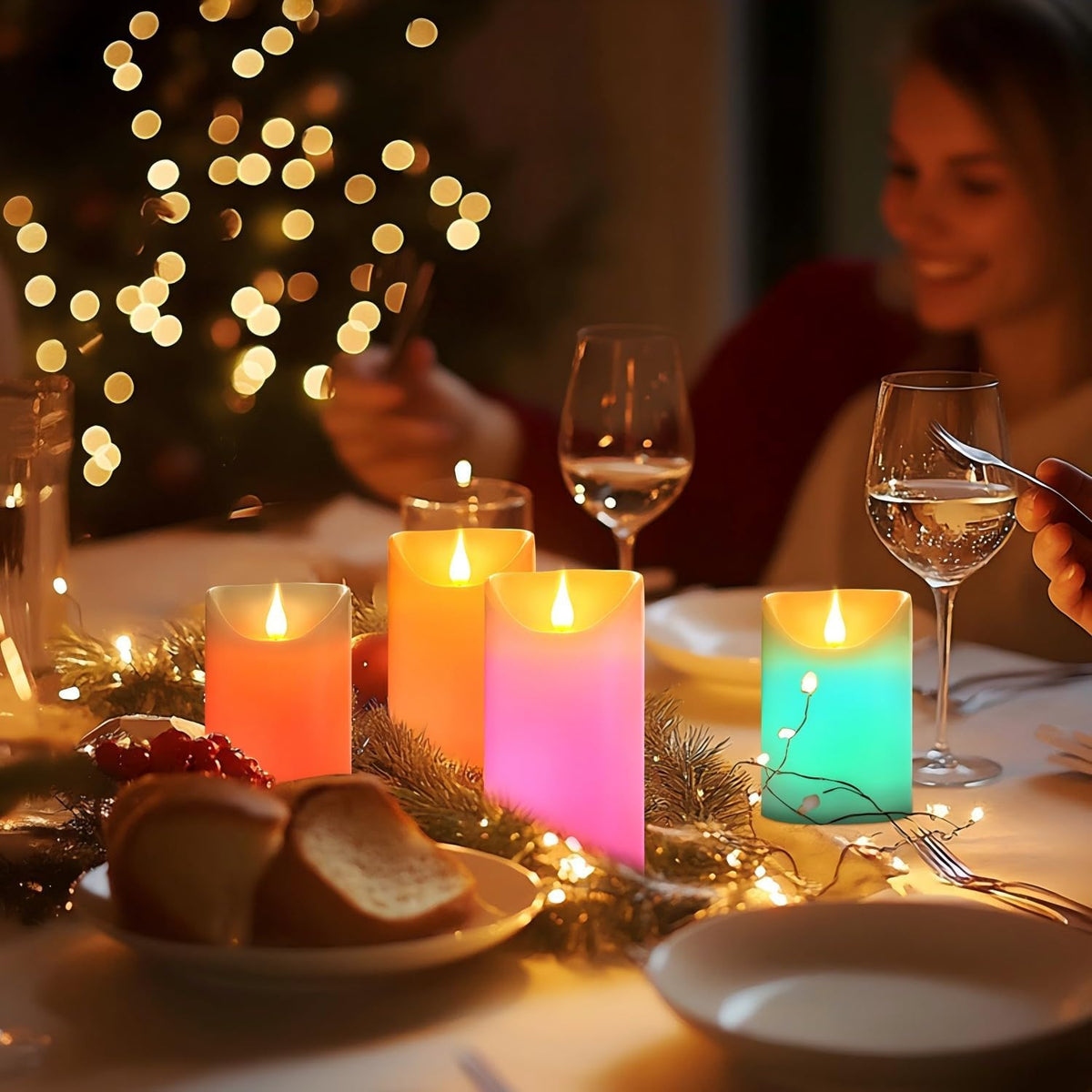 Flameless LED Color Changing Candles, Battery Operated Candle with Remote Control and Timer, Realistic Flame, Dimmable, Pillars for Halloween Decoration, D3''xH4''5''6'', 3Pcs