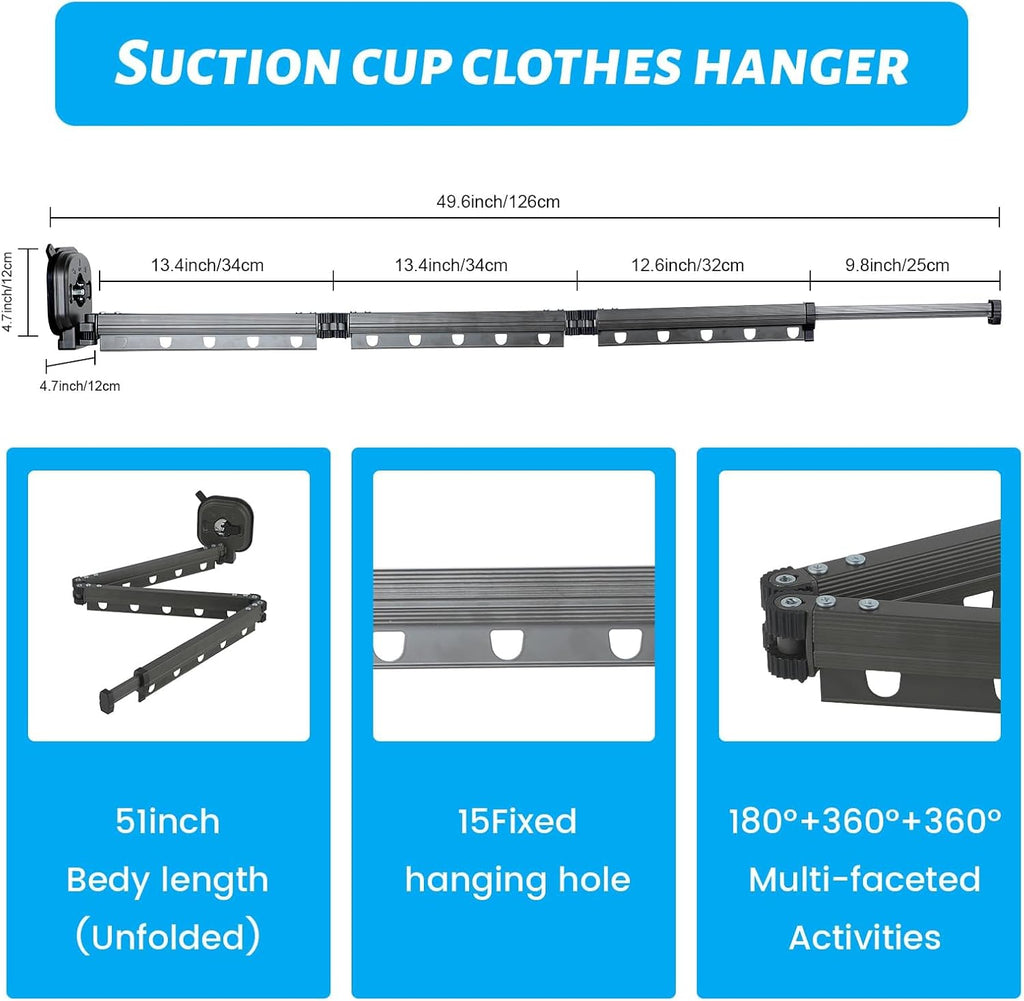 Clothes Drying Rack Wall Mounted with Suction Cup, Drying Racks for Laundry