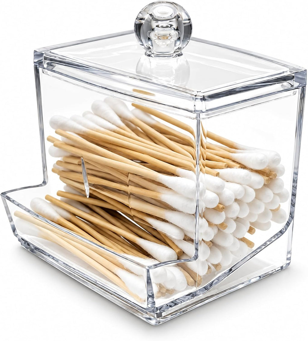 Cotton Swab Holder with Lid, Clear Plastic Swab Dispenser Jar