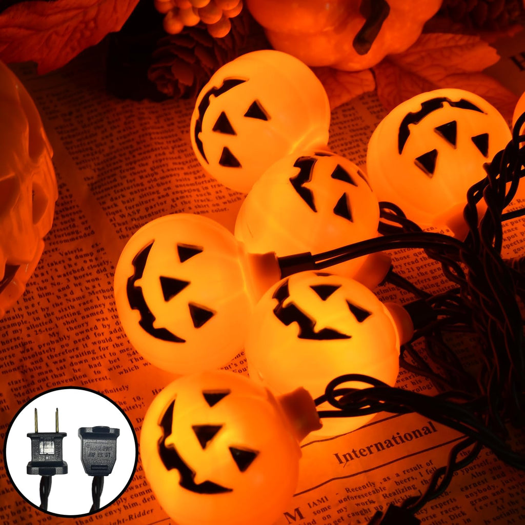 Halloween LED Pumpkin Lights - 8.5Ft Jack O Lantern Pumpkin String Lights with 10 LED Jack O Lantern Lights, for Indoor Outdoor Halloween Decorations for Home Party Yard Patio Tree, 0.07W