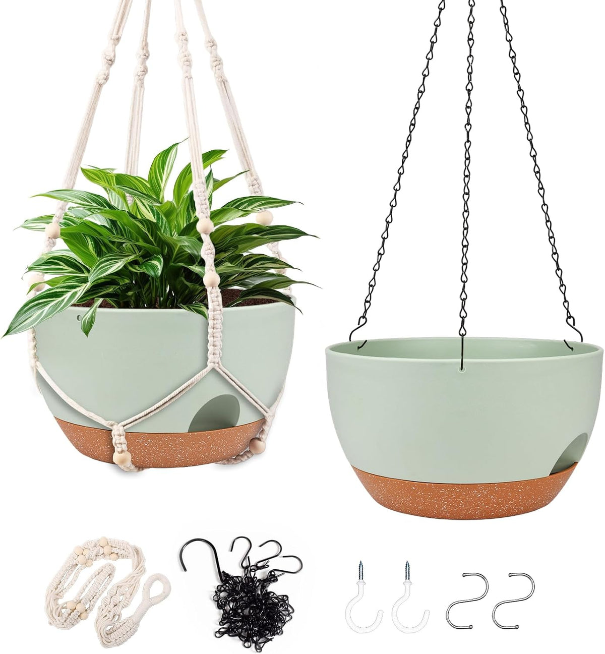 2 Pack 12 Inch Self Watering Hanging Planters for Indoor Outdoor Plants