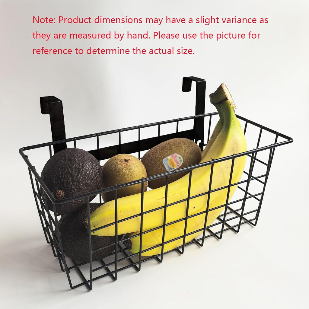 MaraFansie Basket with Hook, Grid Storage Basket, Over the Cabinet Door Organizer, Wire Hanging Basket with Hook Over the Railing, Under Sink Kitchen Cabinet, Pantry, Bathroom, Black, 4 Pack
