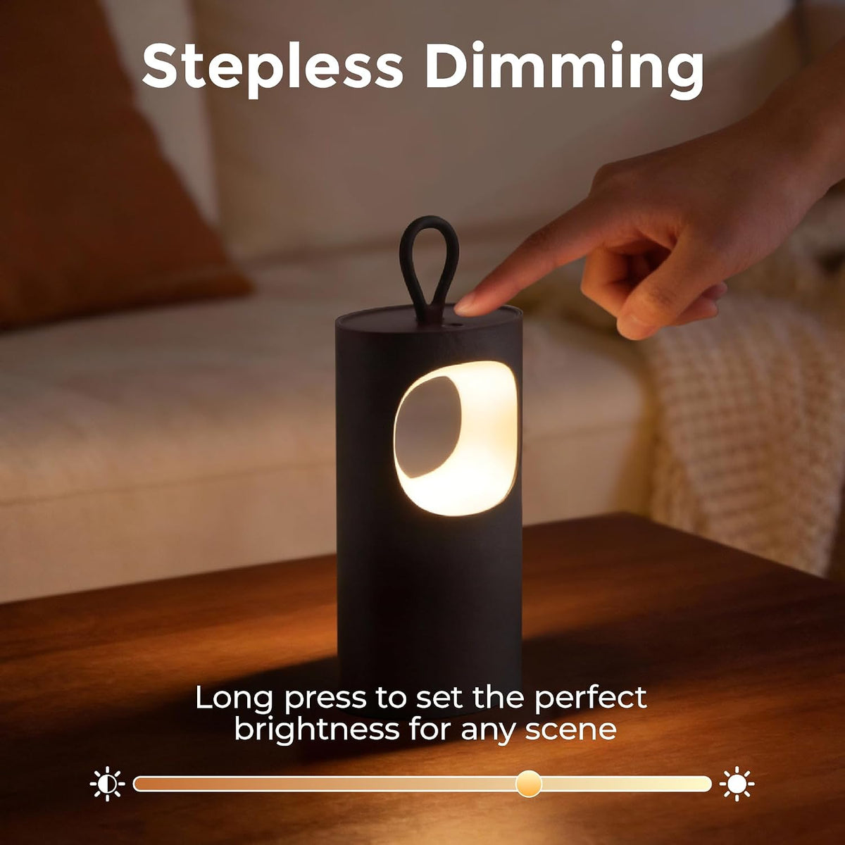 Cordless Rechargeable Lamp, 2700K Warm Light, Stepless Dimming, Black