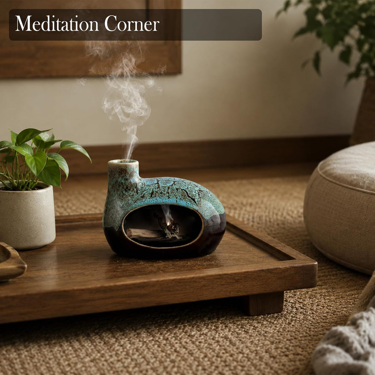 Handcrafted Ceramic Palo Santo Holder – Artistic Incense Burner for Meditation, Mindfulness and Zen Home Decor – Wabi-Sabi Style Cone Sculpture, Gift for Yoga, Relaxation & Aromatherapy (Viridis)