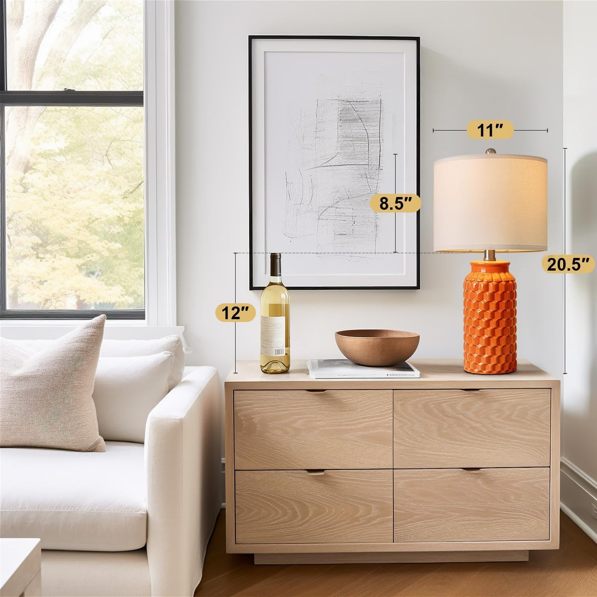 USumkky 20.5" Ceramic Table Lamps Set of 2, Modern Farmhouse Boho Bedside Lamps for Bedroom, Nightstand Lamps for Living Room End Tables, Small Desk Lamps, Orange