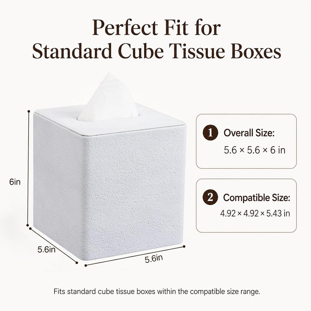 GORESE Travertine Look Square Tissue Box Cover,PU Leather Kleenexs Holder