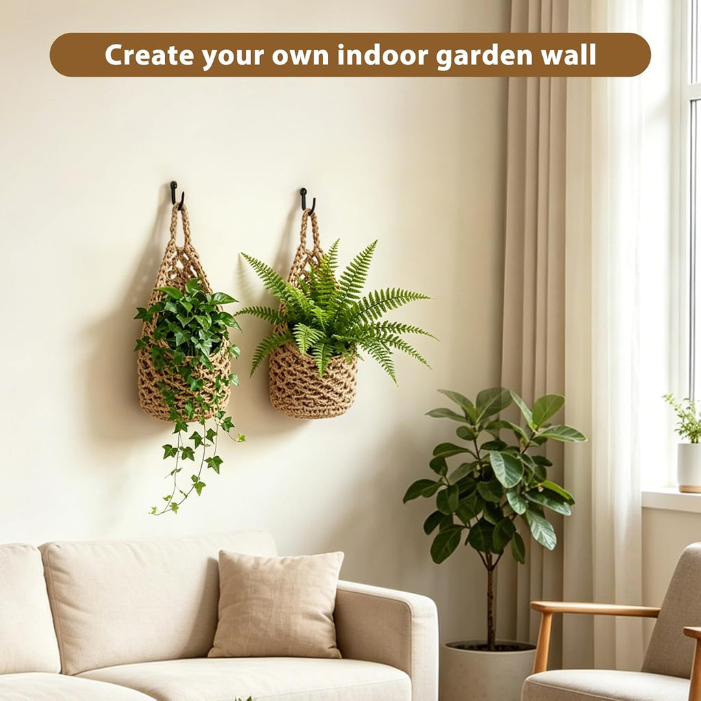 4-Pack 5-Inch Macrame Wall Plant Hangers Fits 4–5" Pots Up to 5" Tal, Natural Cotton Hanging Planter Baskets for Indoor Plants, Boho-Style Woven Plant Baskets for Walls