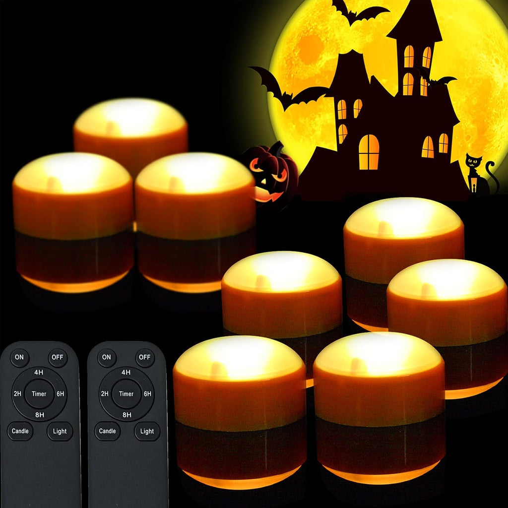 Halloween Pumpkin Battery Operated Flameless LED Candles w Remote, Orange