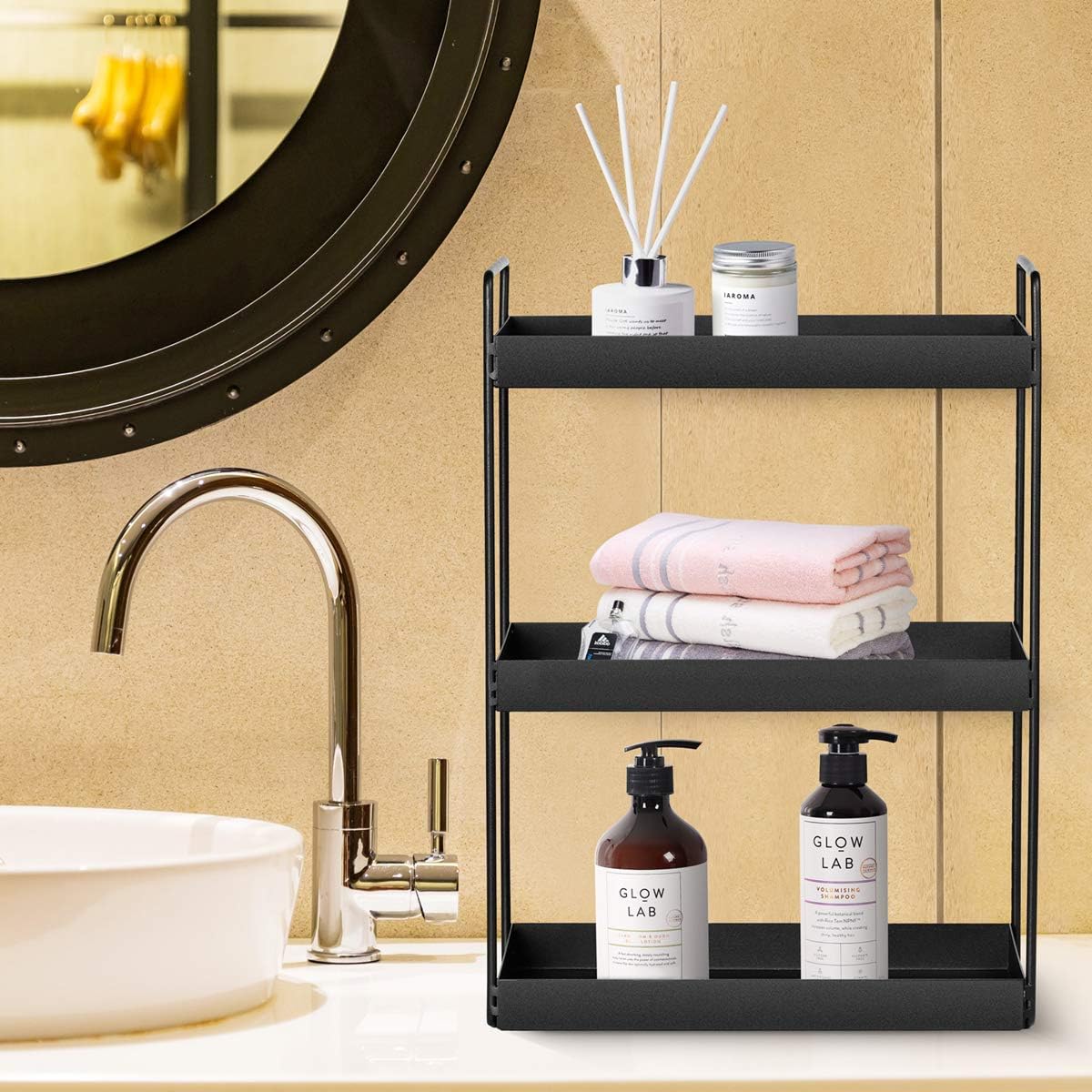 3-Tier Bathroom Countertop Organizer, Black, 12.2" L x 6.7" W x 16.9" H